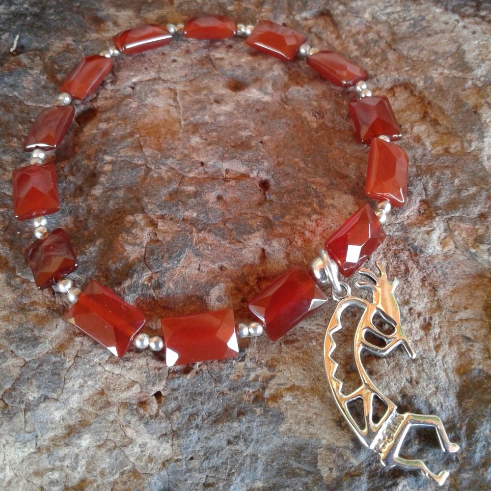 Sterling Silver Kokopelli Carnelian Bracelet
